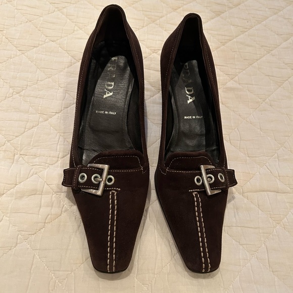 Prada Shoes - Prada Chocolate Brown Suede Kitten Heels Size 38.5 European Great Condition